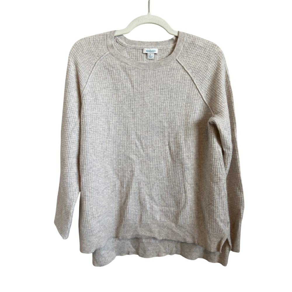 Sundance Womens L 100% Cashmere Waffle Knit Sweater Oatmeal Beige Pullover